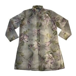 Wear Abouts Floral Print Sheer Button Up Tunic Shirt Size X-Large Boho